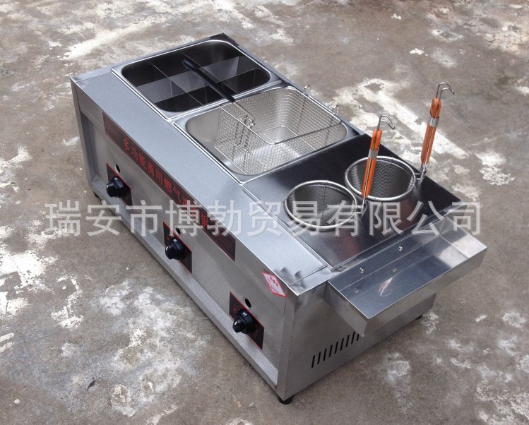 廠家直銷燃氣油炸機鍋 多功能麻辣燙關(guān)東煮煤氣三缸商用煮面