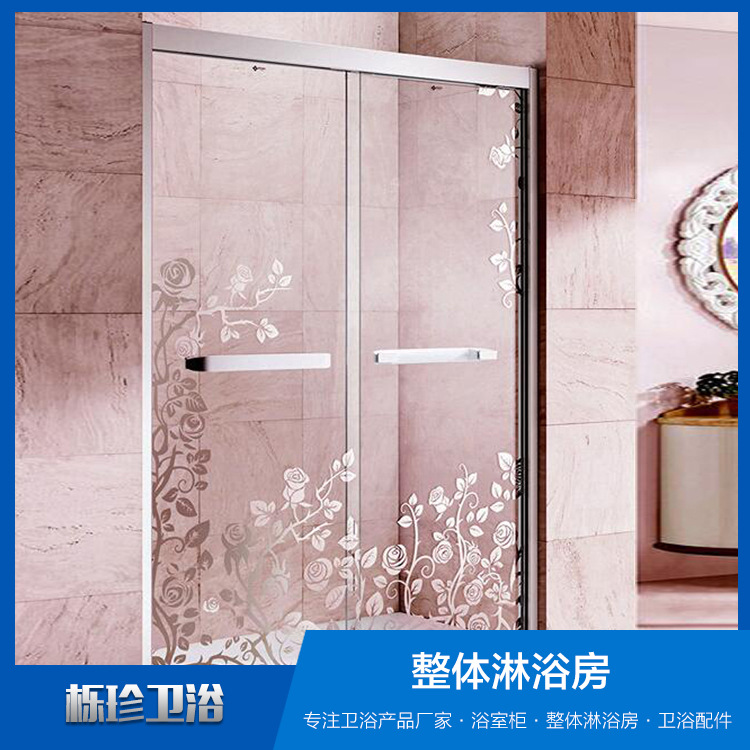 貼花時(shí)尚移門(mén)式鋁合金鋼化玻璃整體淋浴房 酒店家用淋浴房