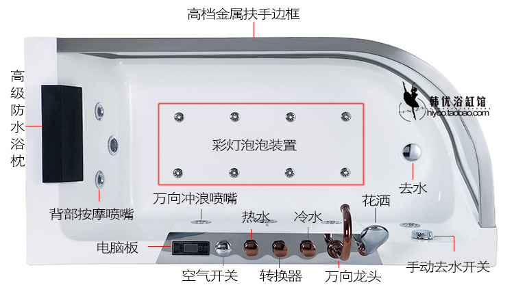 1.65米純亞克力浴缸海景玻璃窗單人方形浴盆主題酒店高檔會(huì)所浴缸