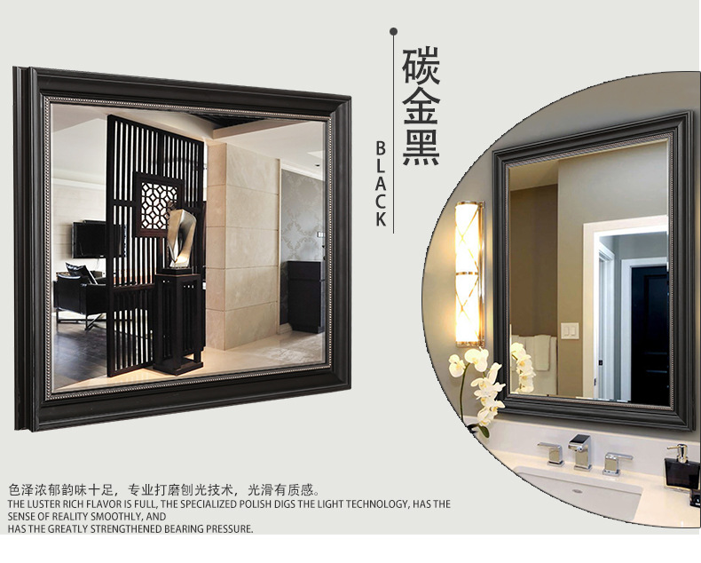 廠家批發(fā)定制歐式鏡框 黑色 復(fù)古浴室鏡 酒店洗手間衛(wèi)浴掛鏡 鏡子