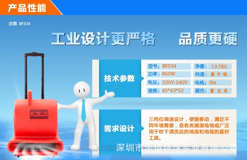 白云廠家直銷潔霸BF534吹干機(jī)酒店地面地板大功率鼓風(fēng)機(jī)三檔變速
