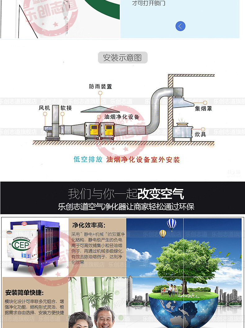 樂創油煙凈化器飯店廚房餐飲酒店環保靜電分離器2000風量4000包郵
